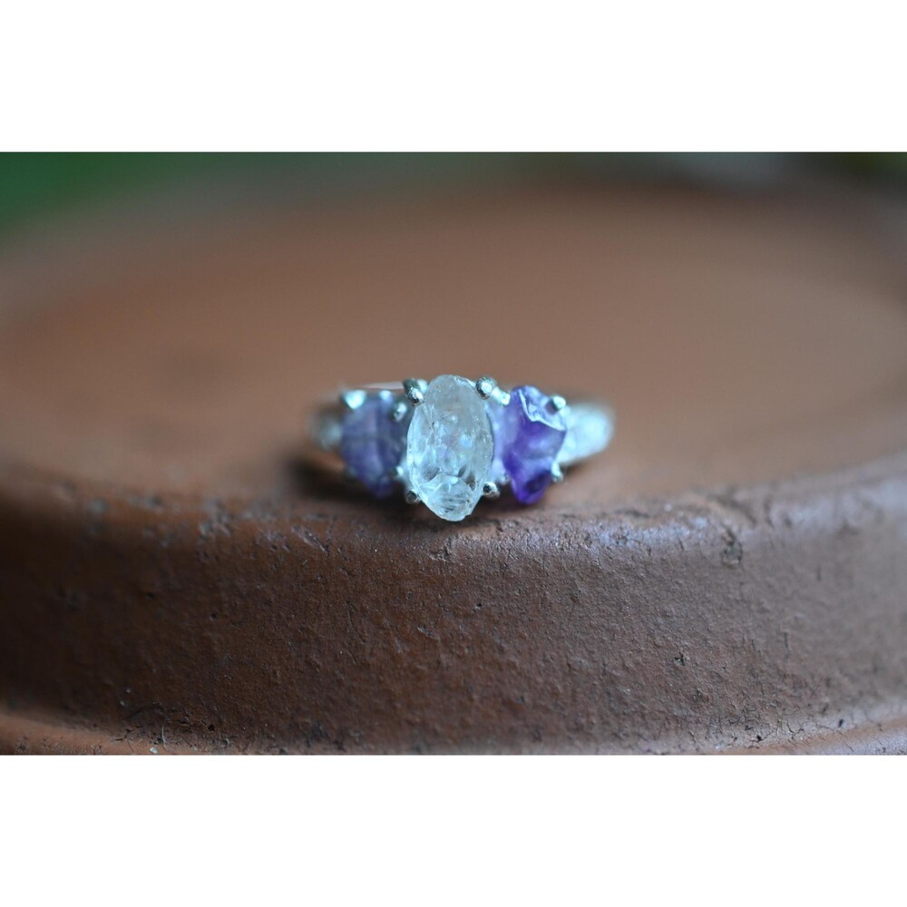 Lake County diamond and amethyst engagement ring sterling silver size 6 American